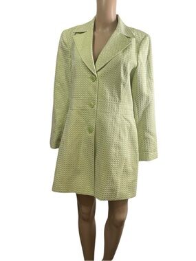 Retro lime geometric print long blazer jacket psychedelic size 10 career preppy